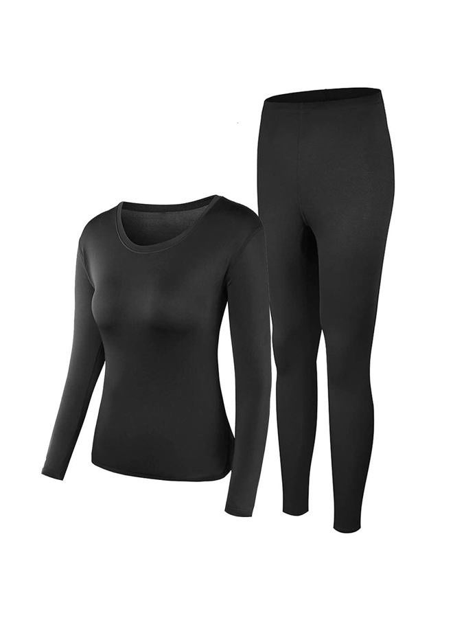 PISIQI Thermal Underwear Women Ultra-Soft Long Johns Set Base Layer Skiing Winter Warm Top & Bottom Black - Image 1